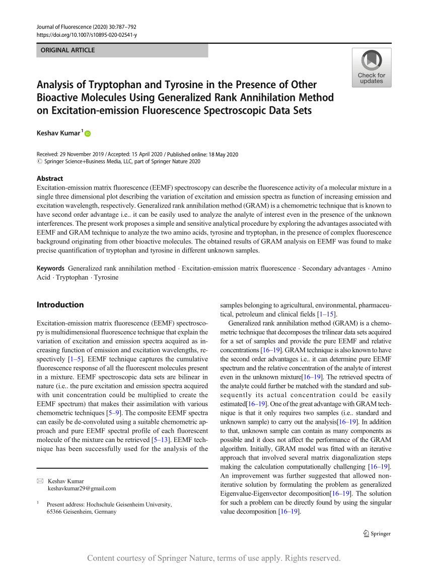 Analysis of Tryptophan and Tyrosine in the Presence of Other Bioactive ...