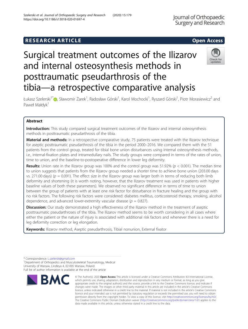 The outcomes of Ilizarov treatment in aseptic nonunions of the tibia  stratified by treatment strategies and surgical techniques