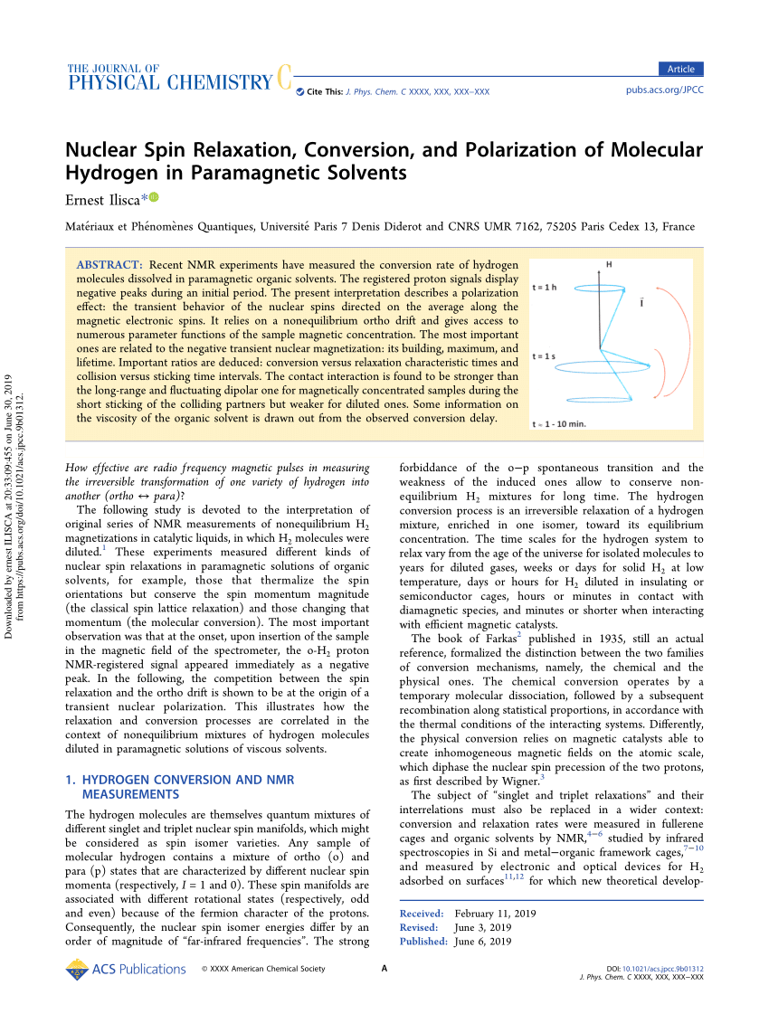 Pdf Nuclear Spin Relaxation Conversion And Polarization Of Molecular Hydrogen In Paramagnetic Solvents