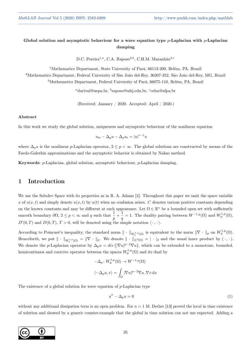 Pdf Global Solution And Asymptotic Behaviour For A Wave Equation Type P Laplacian With P Laplacian Damping