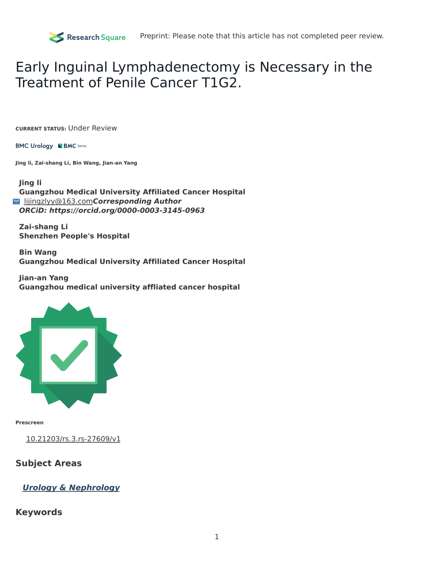 Pdf Early Inguinal Lymphadenectomy Is Necessary In The Treatment Of Penile Cancer T1g2 