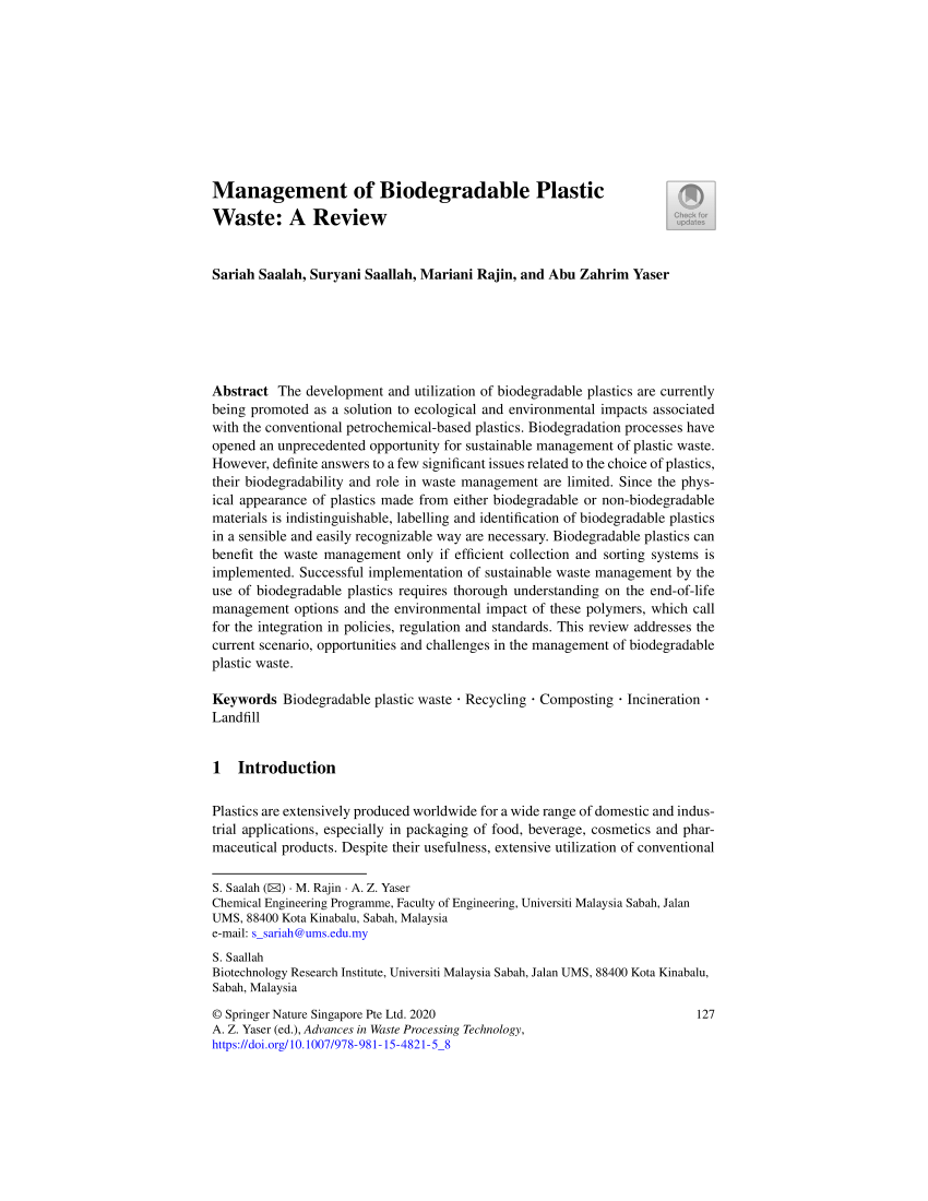 (PDF) Management of Biodegradable Plastic Waste A Review