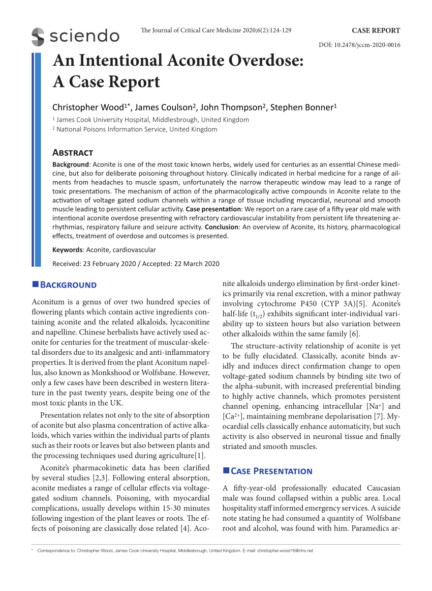 Pdf An Intentional Aconite Overdose A Case Report