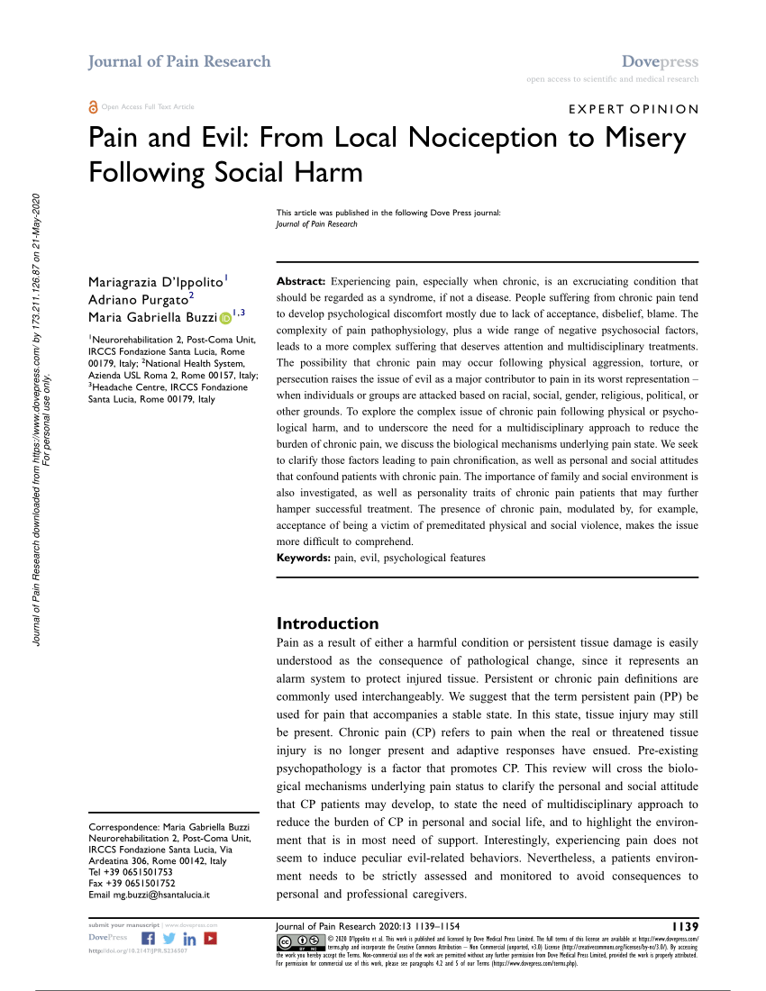 PDF) Pain and Evil: From Local Nociception to Misery Following Social Harm