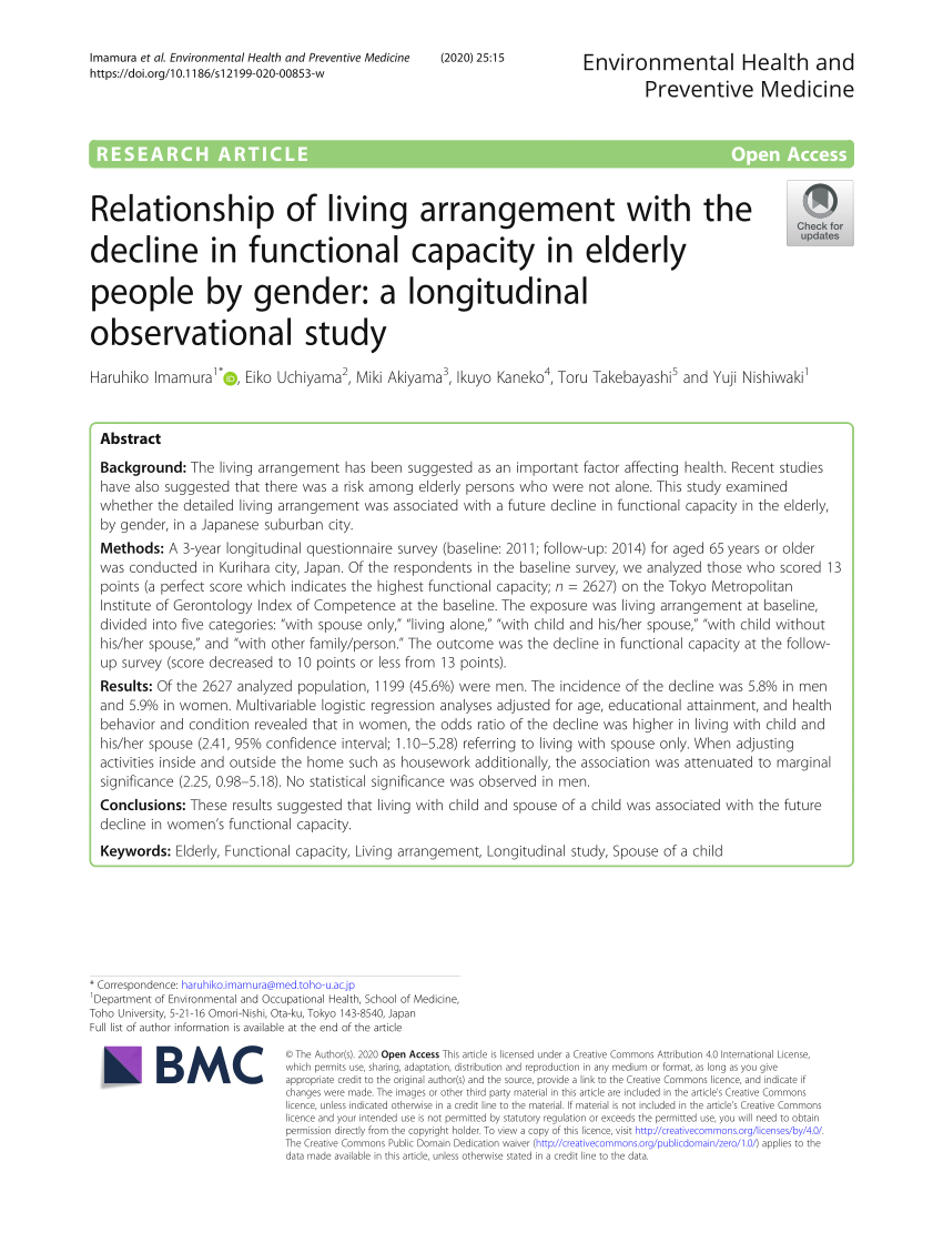 (PDF) Relationship of living arrangement with the decline in functional