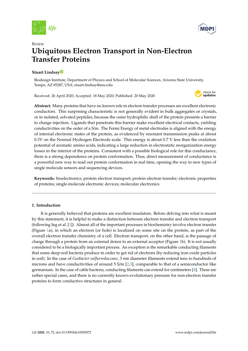 Pdf Ubiquitous Electron Transport In Non Electron Transfer Proteins