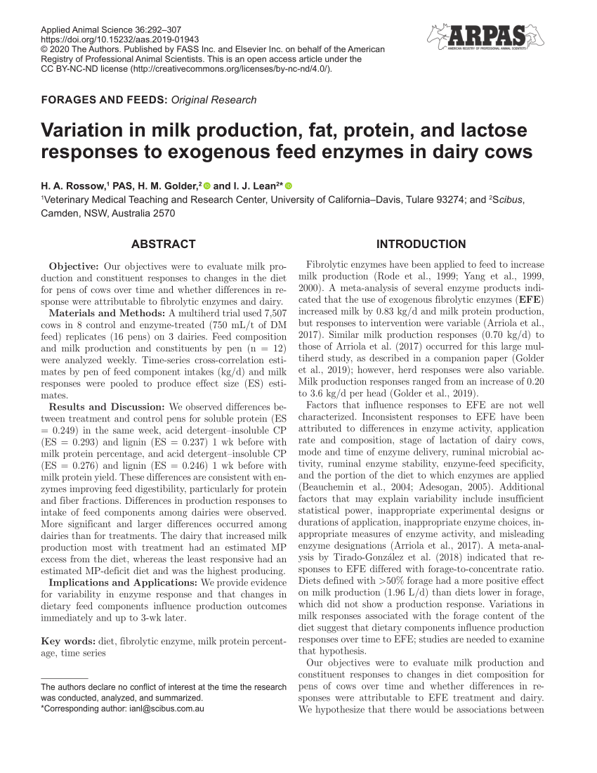 PDF) Variation in milk production, fat, protein, and lactose 