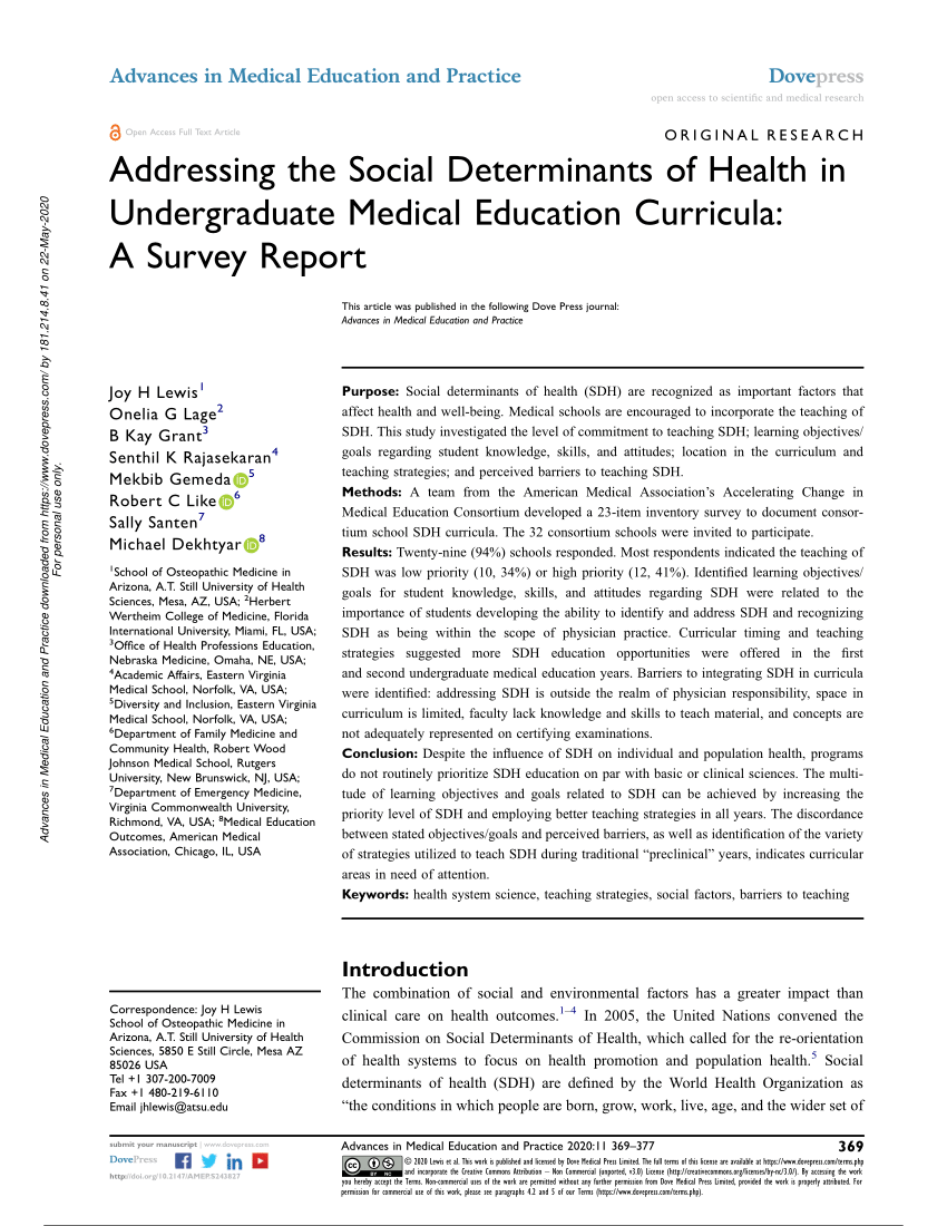 Pdf Addressing The Social Determinants Of Health In Undergraduate 9401