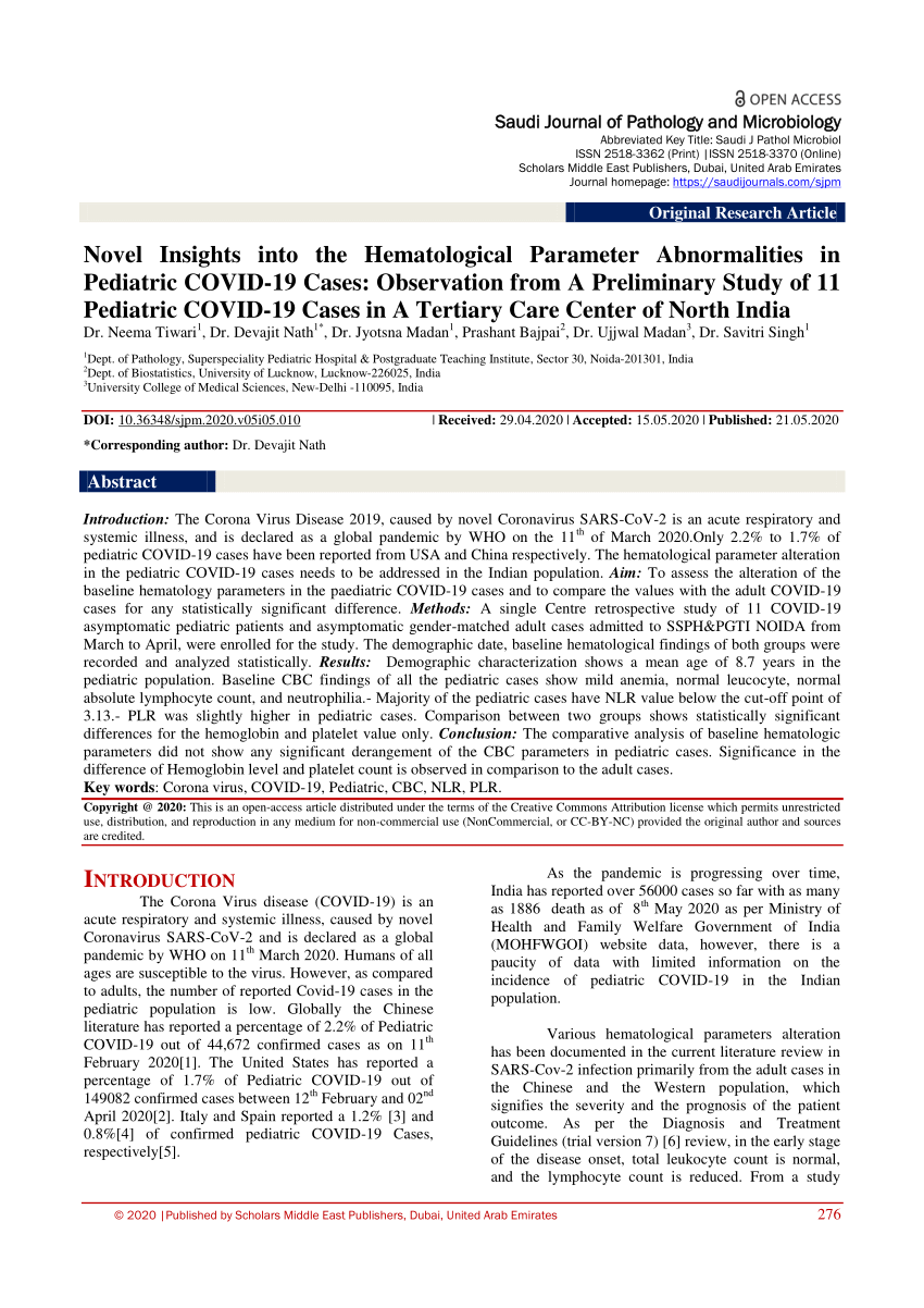 (PDF) Novel Insights into the Hematological Parameter ...