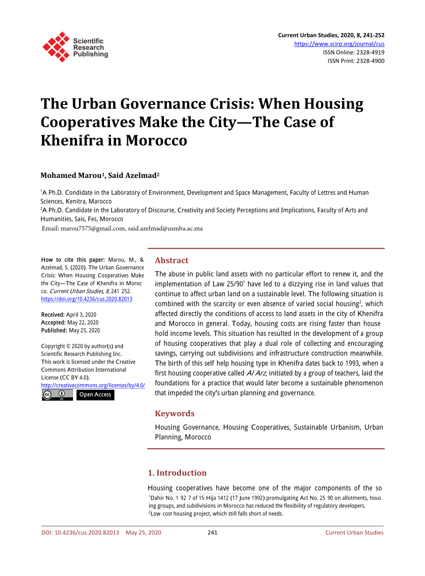 pdf the urban governance crisis when housing cooperatives make the city the case of khenifra in morocco