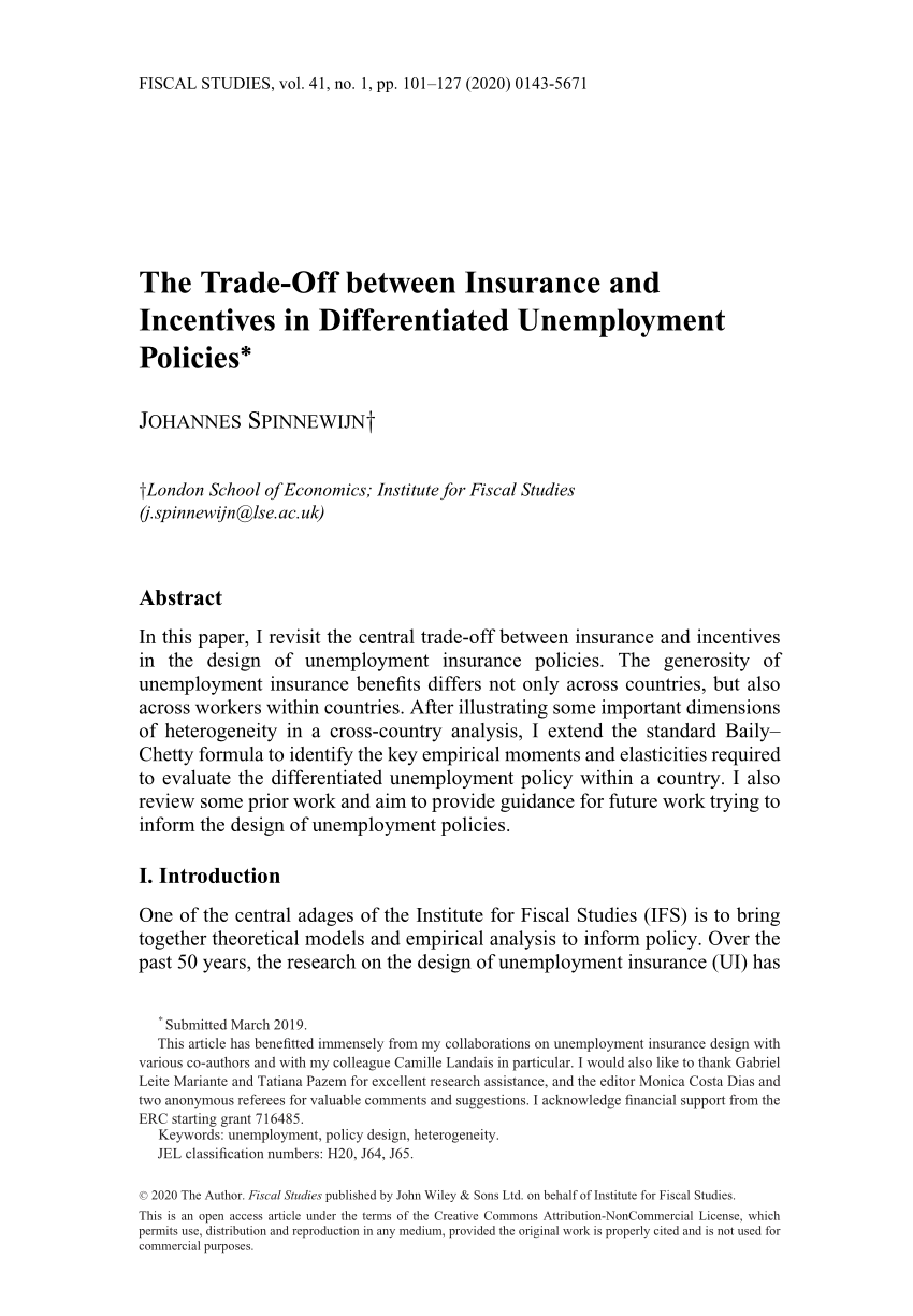 (PDF) The Trade‐Off between Insurance and Incentives in Differentiated