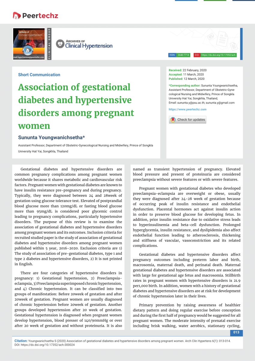 Pdf Association Of Gestational Diabetes And Hypertensive Disorders Among Pregnant Women 3195