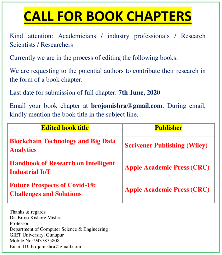 (PDF) Call for Book Chapters