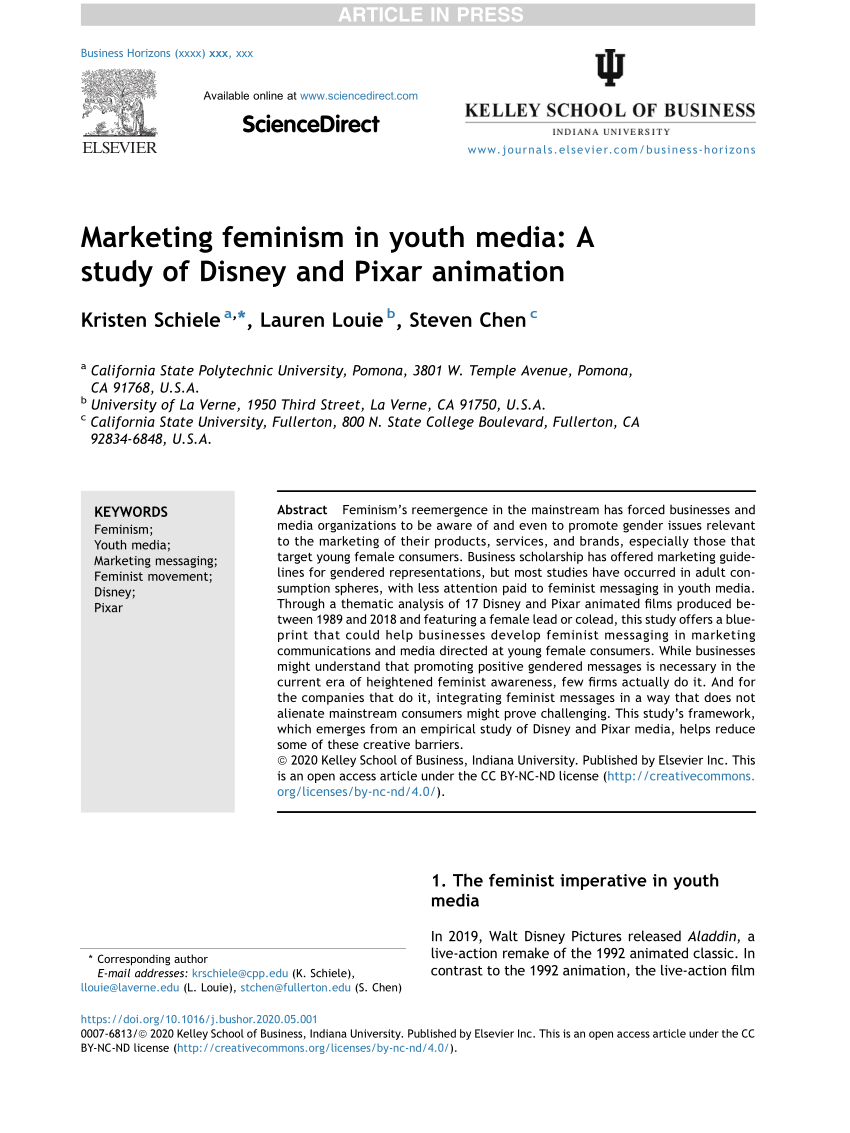 Pdf Marketing Feminism In Youth Media A Study Of Disney And Pixar Animation