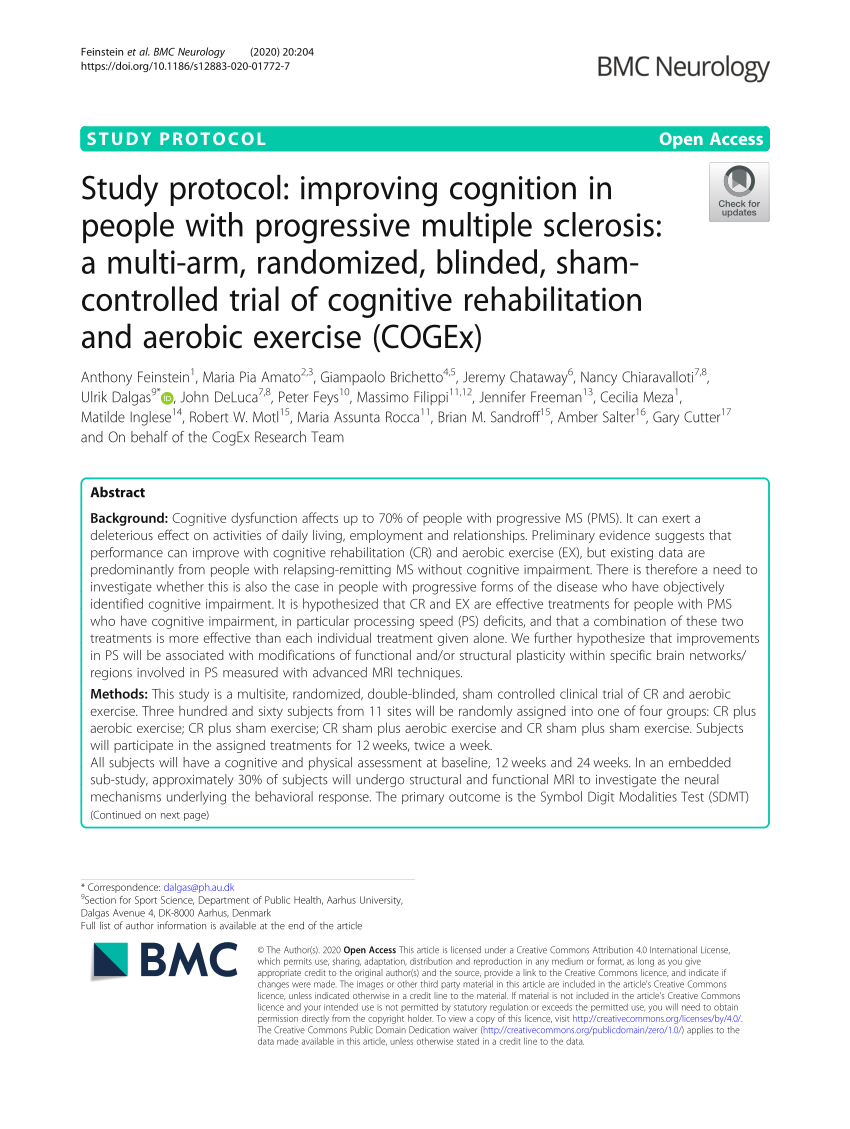 Pdf Study Protocol Improving Cognition In People With Progressive Multiple Sclerosis A Multi Arm Randomized Blinded Sham Controlled Trial Of Cognitive Rehabilitation And Aerobic Exercise Cogex