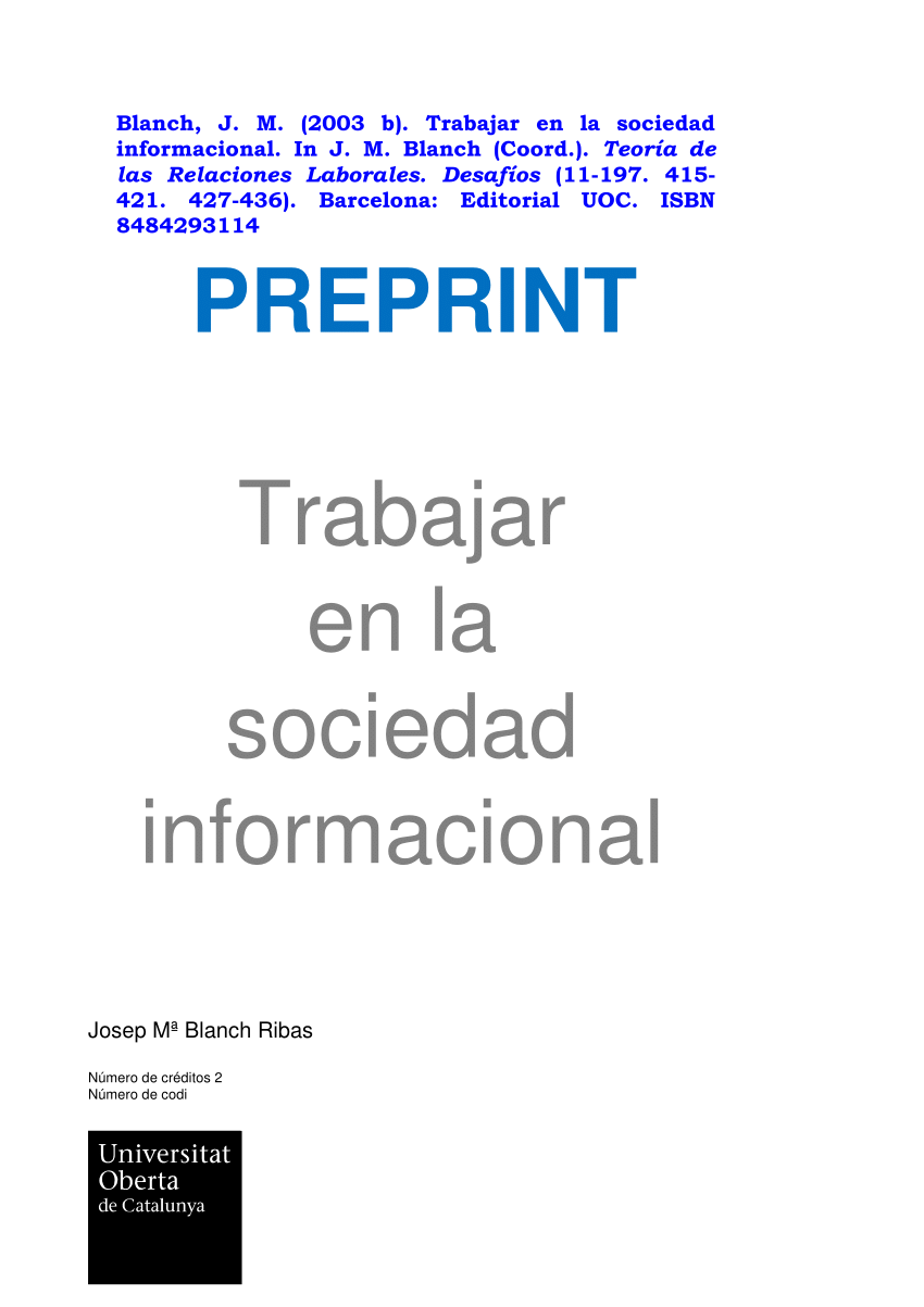 PDF) 2003 PREPRINT Trabajar en sociedad informacional