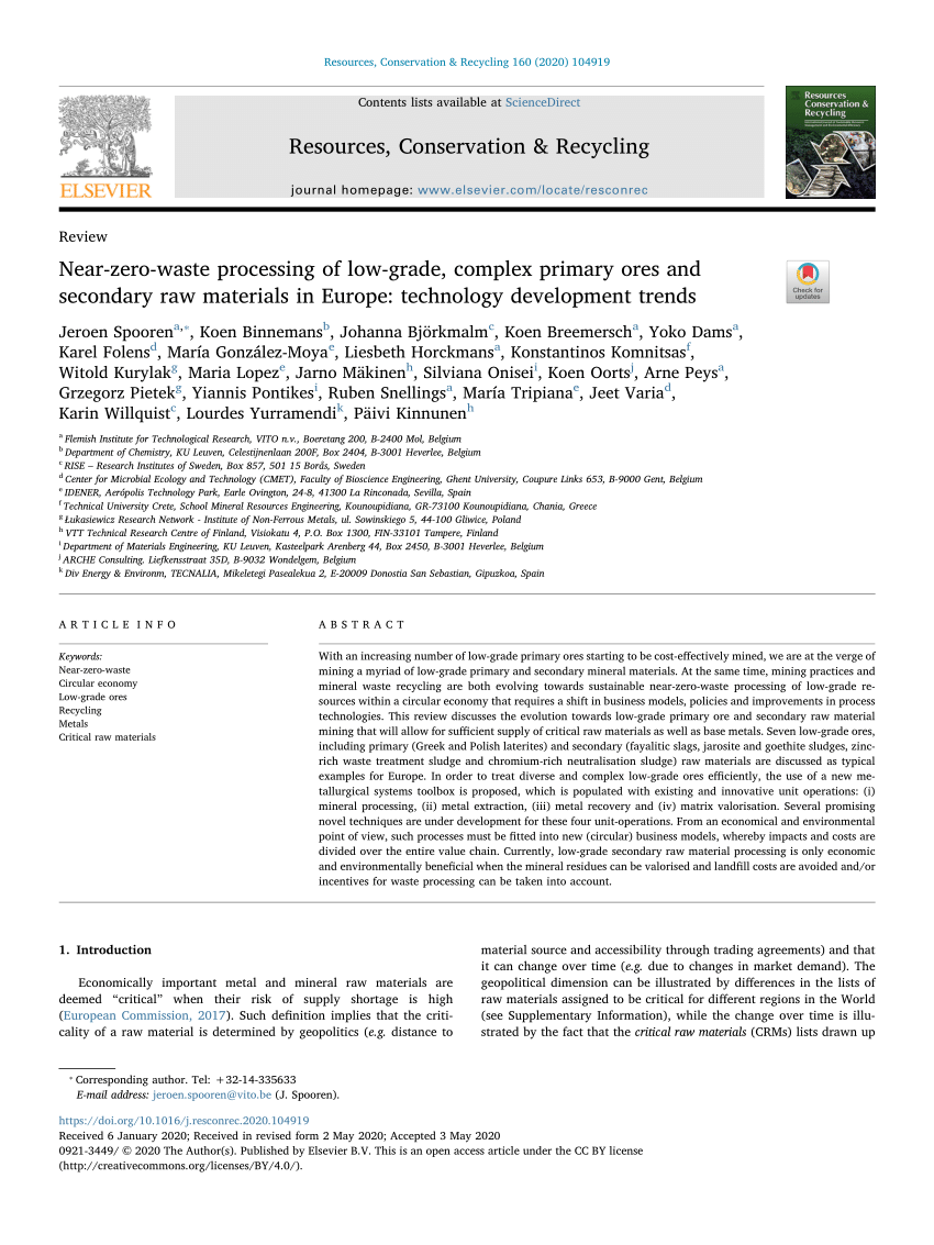 Pdf Near Zero Waste Processing Of Low Grade Complex Primary Ores And Secondary Raw Materials In Europe Technology Development Trends