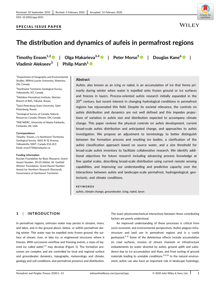 Pdf The Distribution And Dynamics Of Aufeis In Permafrost Regions