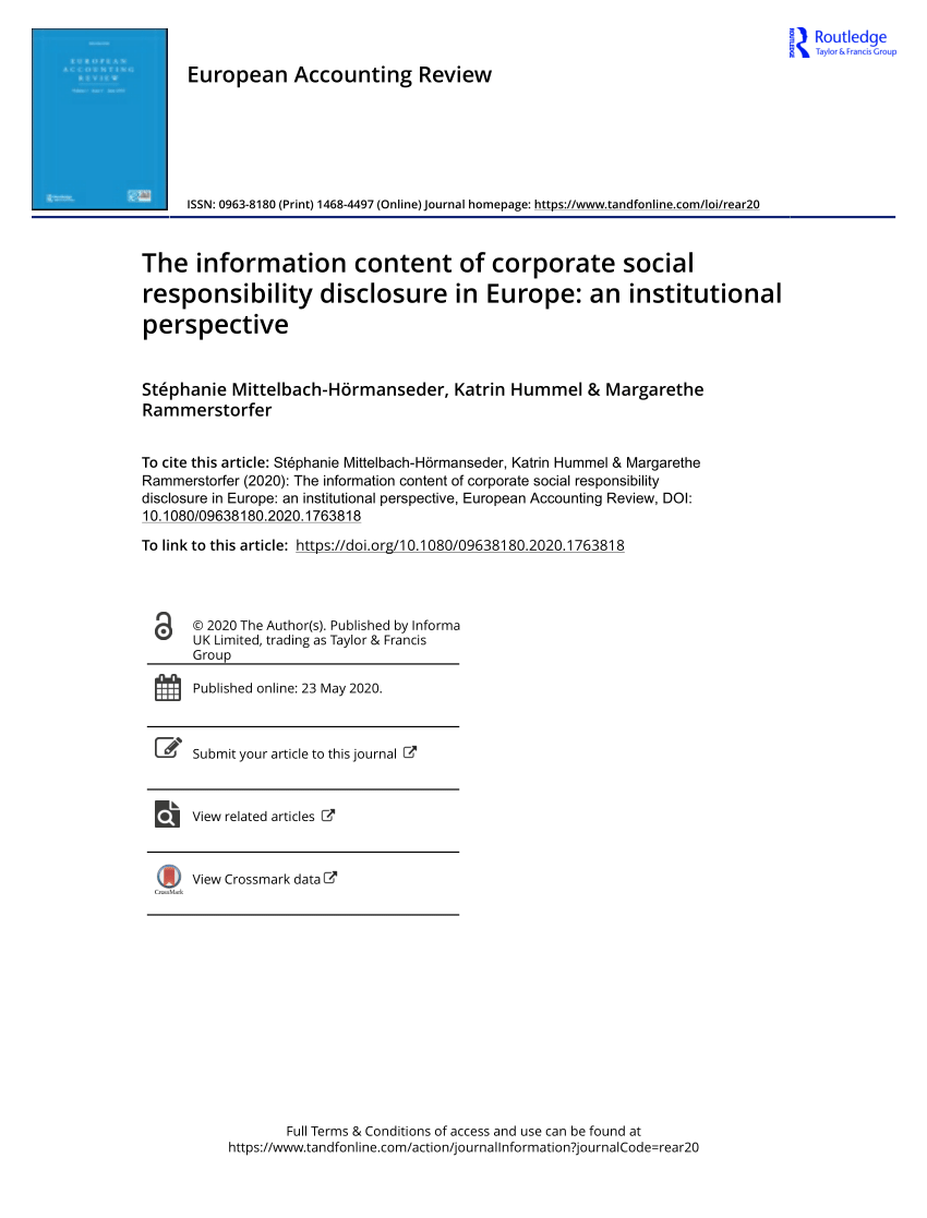 PDF) The information content of corporate social responsibility disclosure in Europe: an perspective