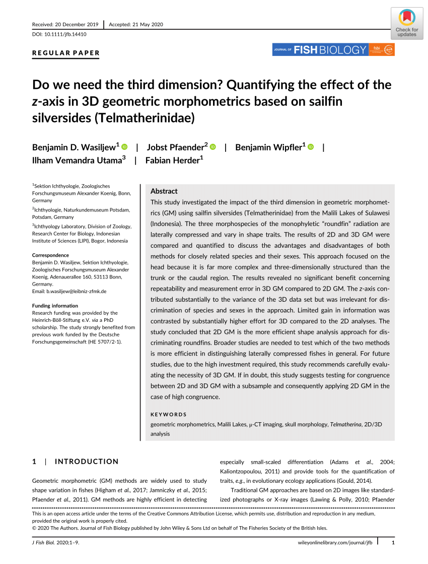 Pdf Do We Need The Third Dimension Quantifying The Effect Of The Z Axis In 3d Geometric Morphometrics Based On Sailfin Silversides Telmatherinidae