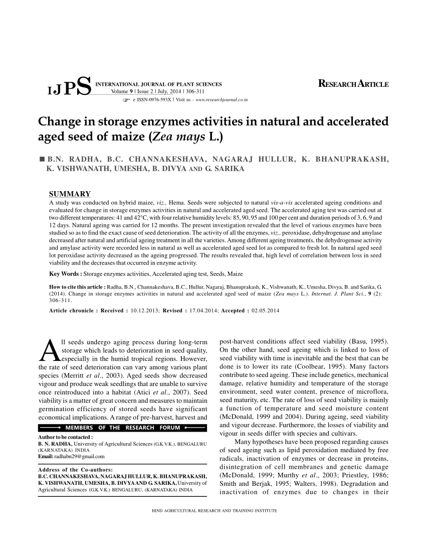 Pdf Change In Storage Enzymes Activities In Natural And Accelerated Aged Seed Of Maize Zea Mays L