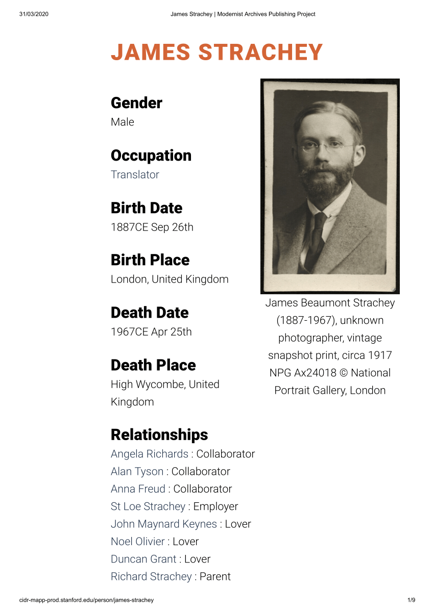 (PDF) James Strachey (Biographical Entry), Modernist Archives ...