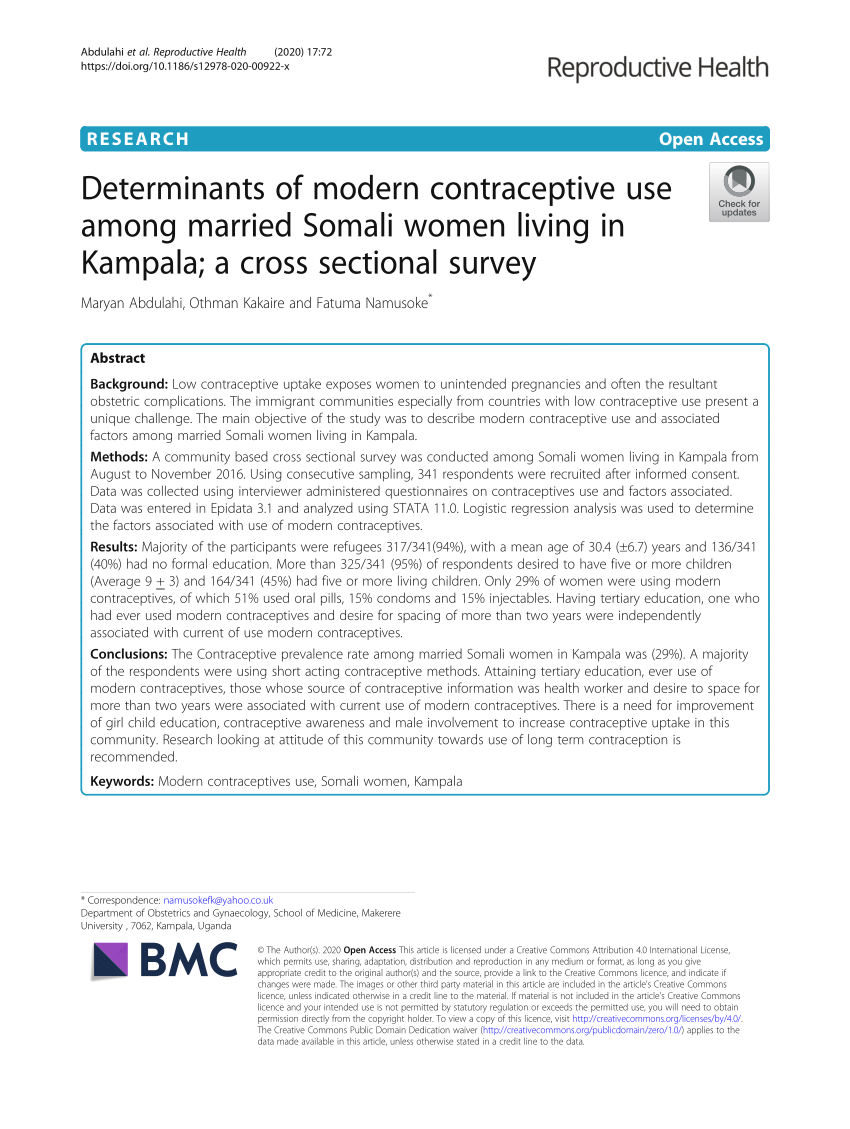 PDF Determinants of modern contraceptive use among married Somali