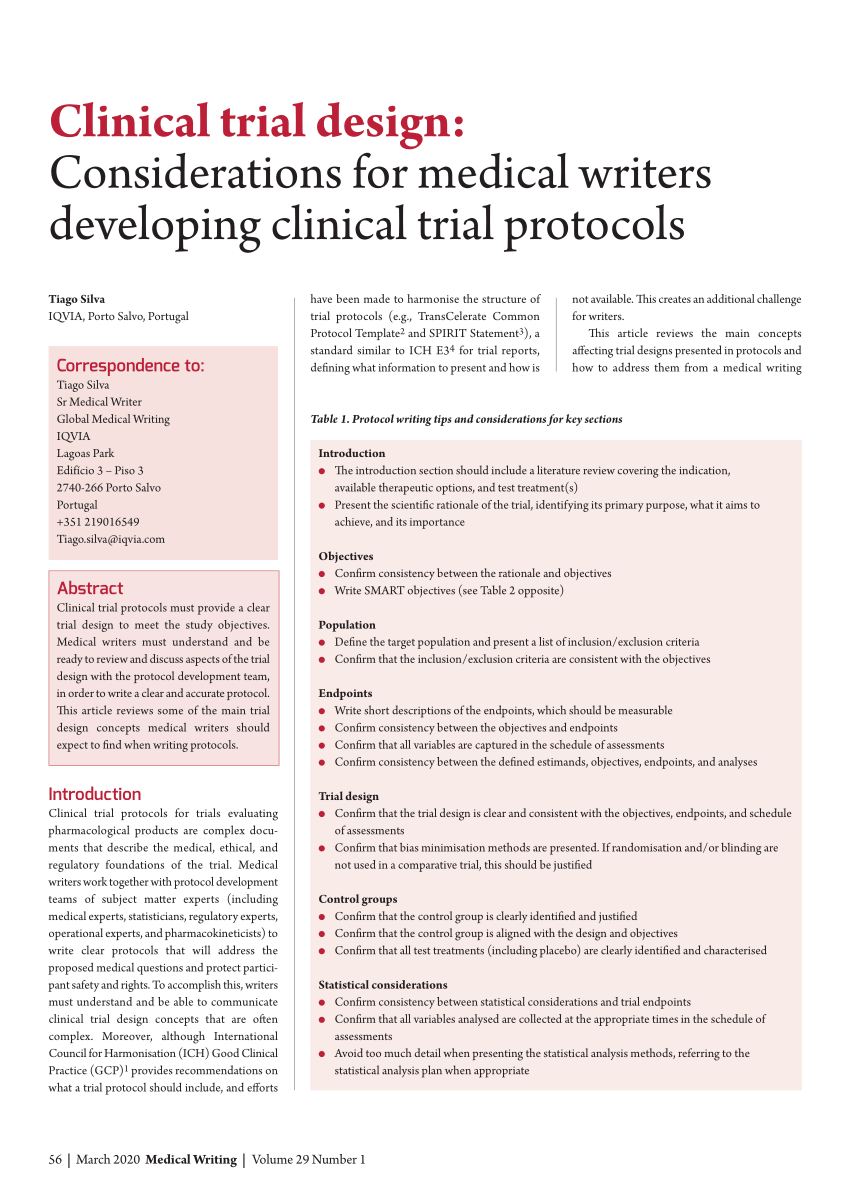 PDF) Clinical trial design: Considerations for medical writers