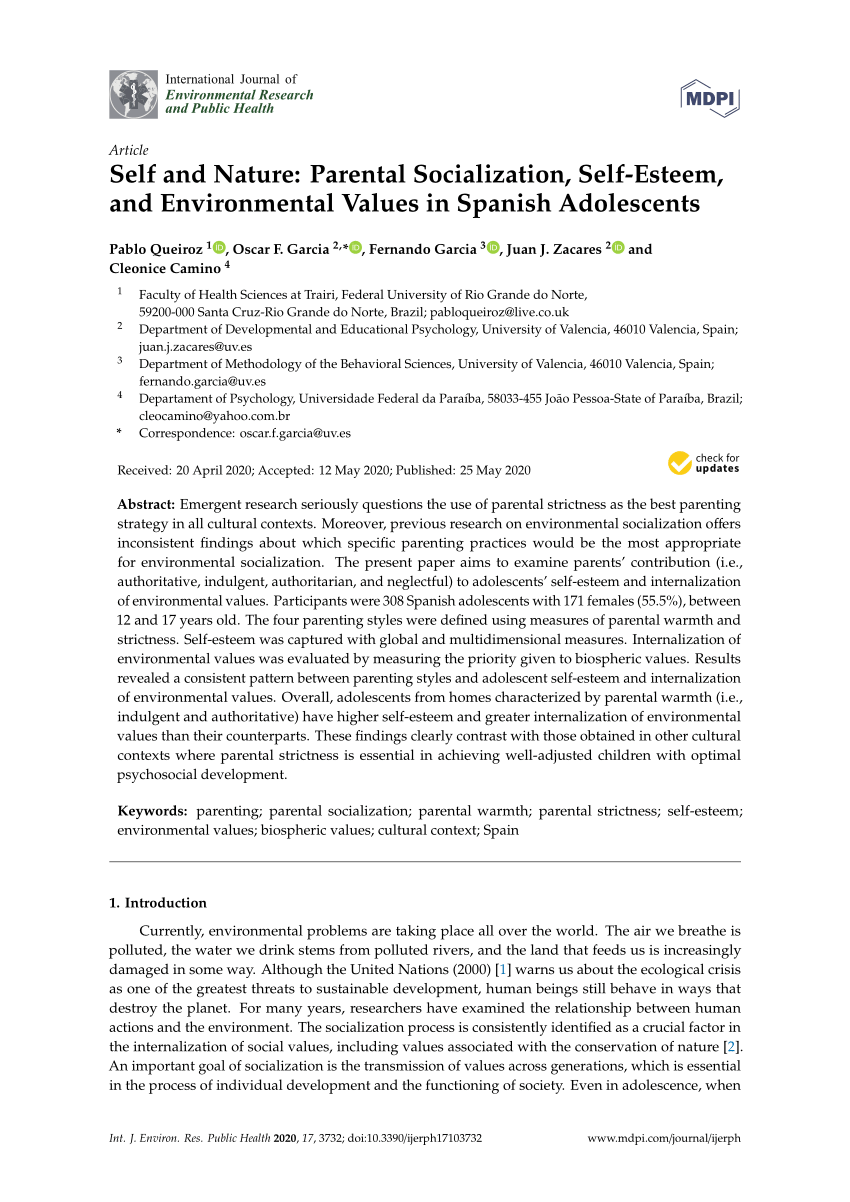 underviser Philadelphia lindre PDF) Self and Nature: Parental Socialization, Self-Esteem, and  Environmental Values in Spanish Adolescents