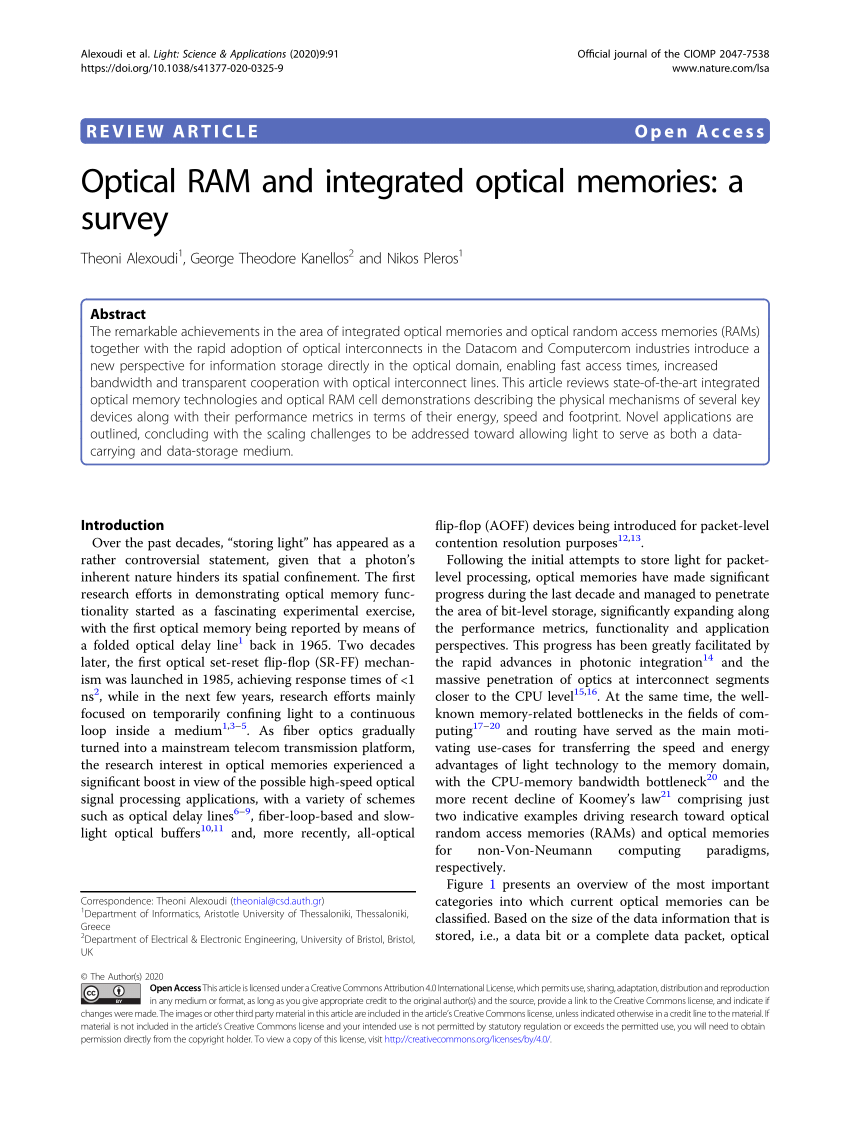 PDF) Optical RAM and integrated optical memories: a survey