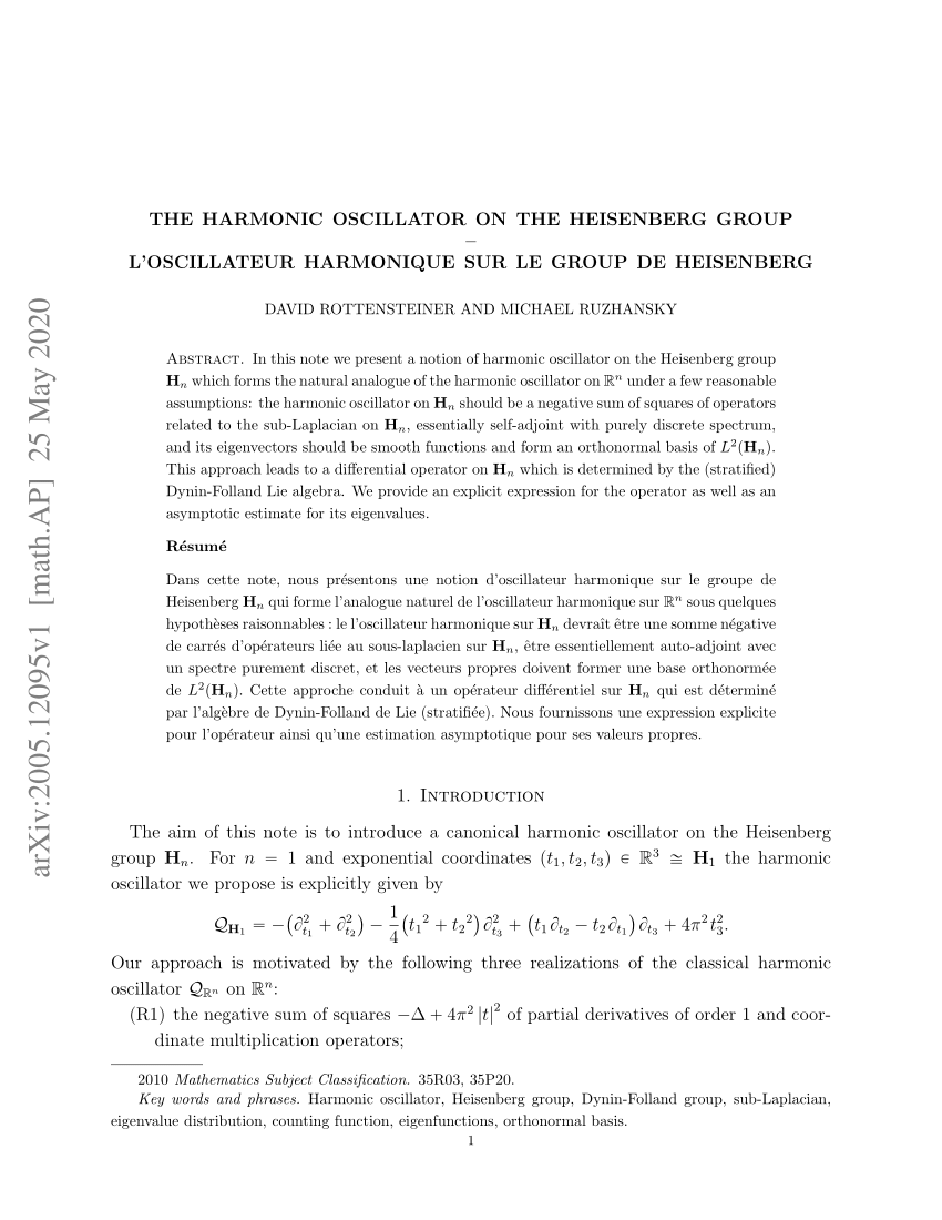 (PDF) The Harmonic Oscillator on the Heisenberg Group