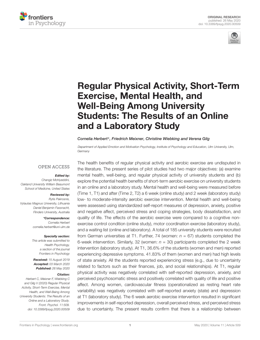 PDF) Regular Physical Activity, Short-Term Exercise, Mental Health ...