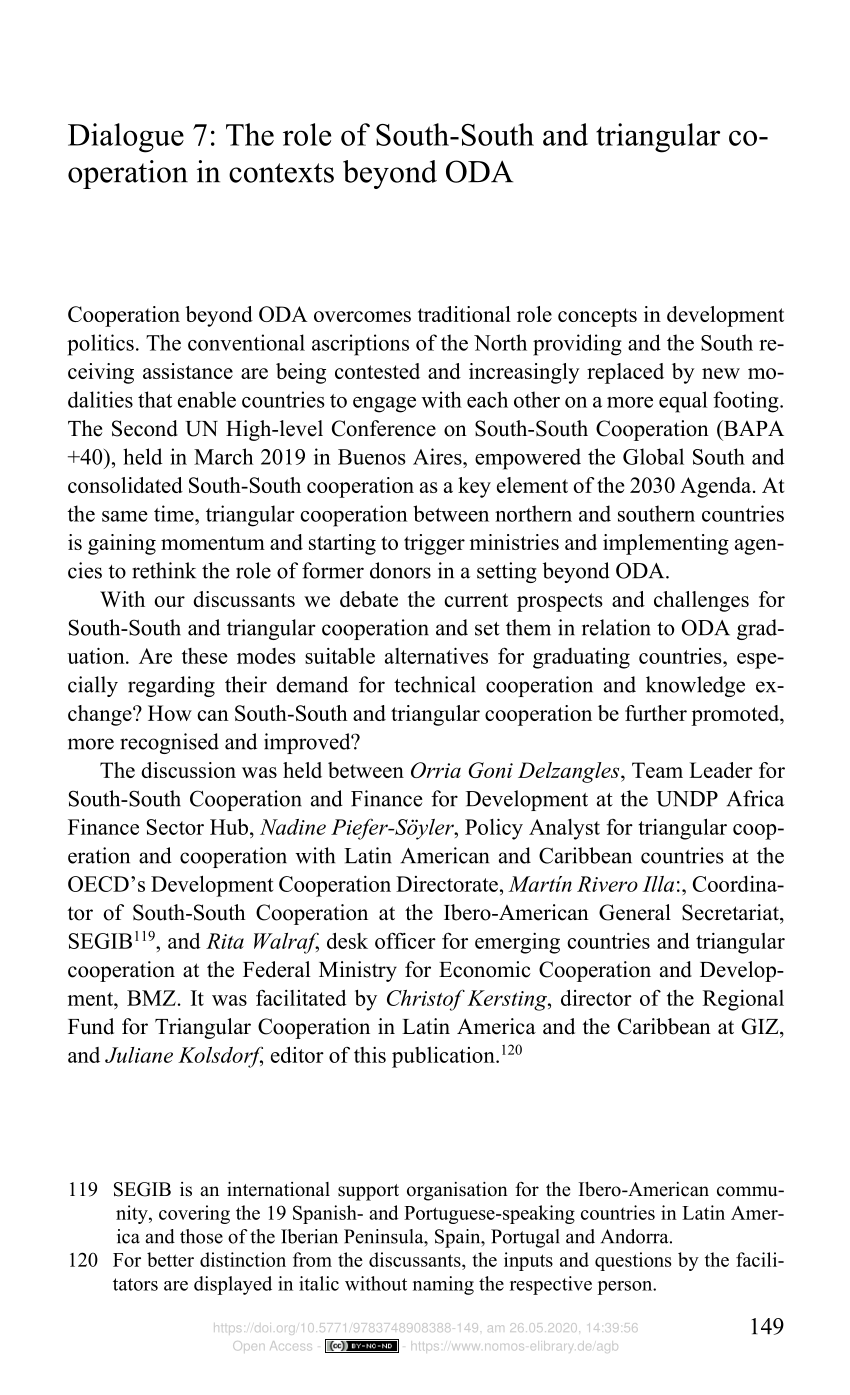 Pdf Dialogue 7 The Role Of South South And Triangular Cooperation In Contexts Beyond Oda 3880