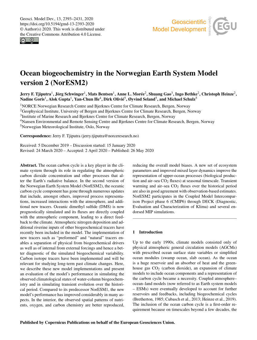 PDF) Ocean biogeochemistry in the Norwegian Earth System Model ...