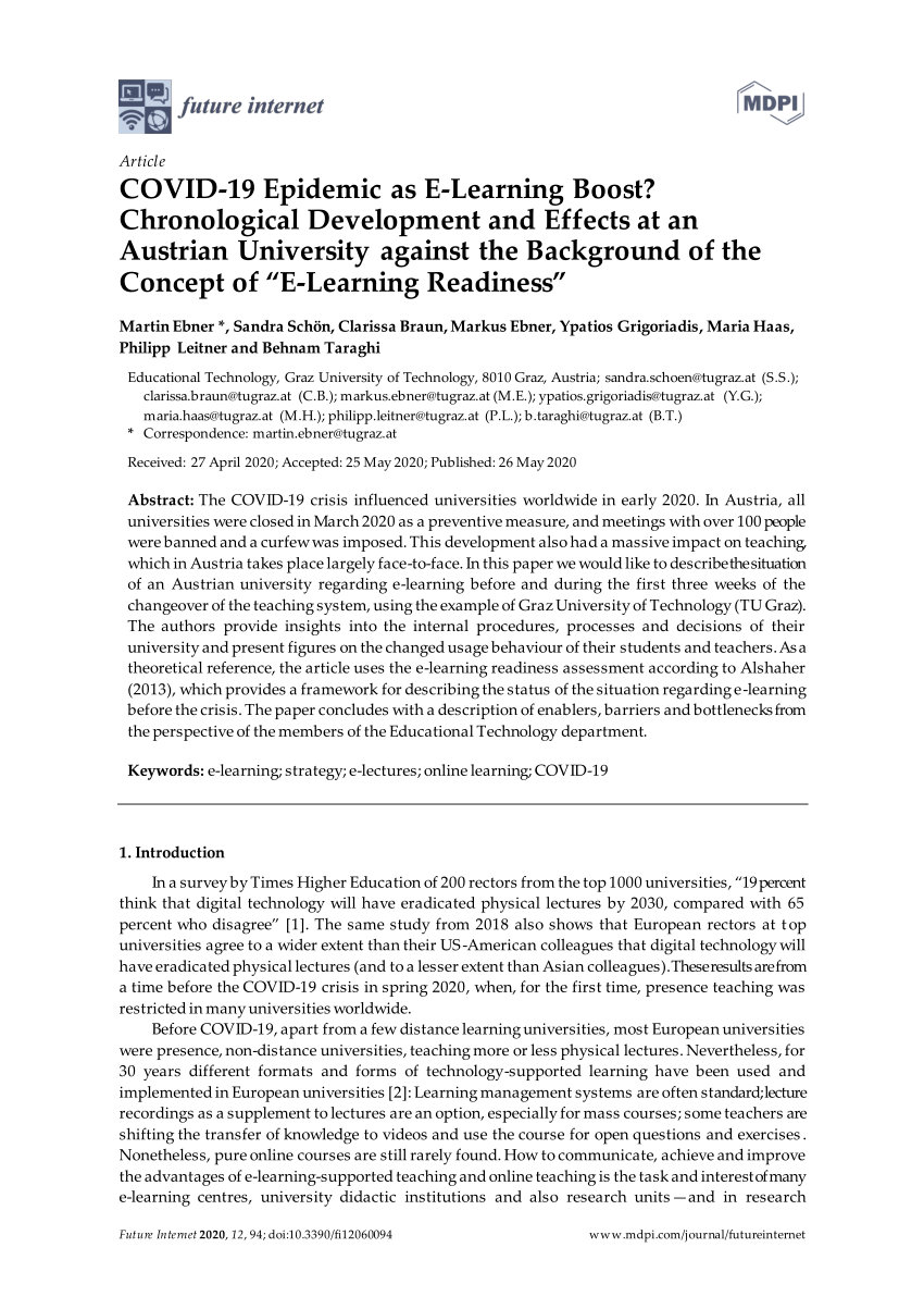 Pdf Covid 19 Epidemic As E Learning Boost Chronological Development And Effects At An Austrian University Against The Background Of The Concept Of E Learning Readiness