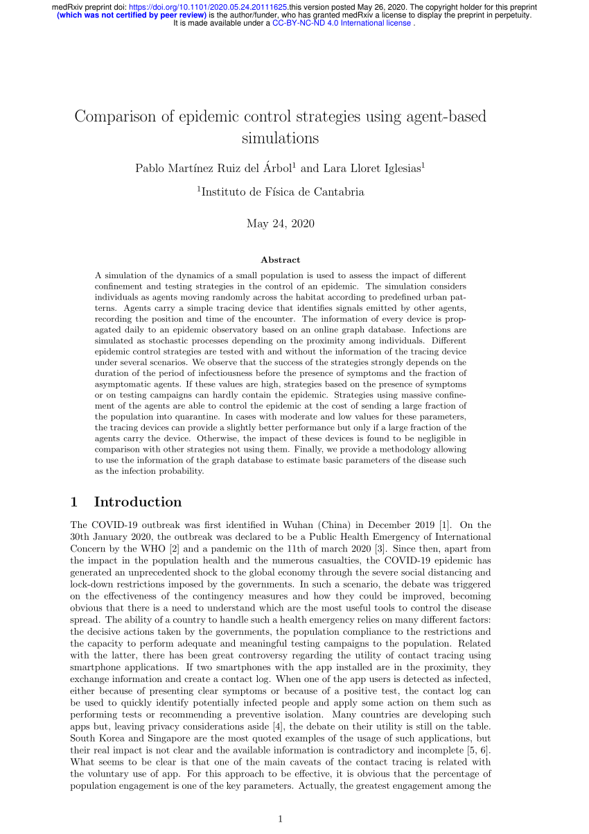 Pdf Comparison Of Epidemic Control Strategies Using Agent Based Simulations