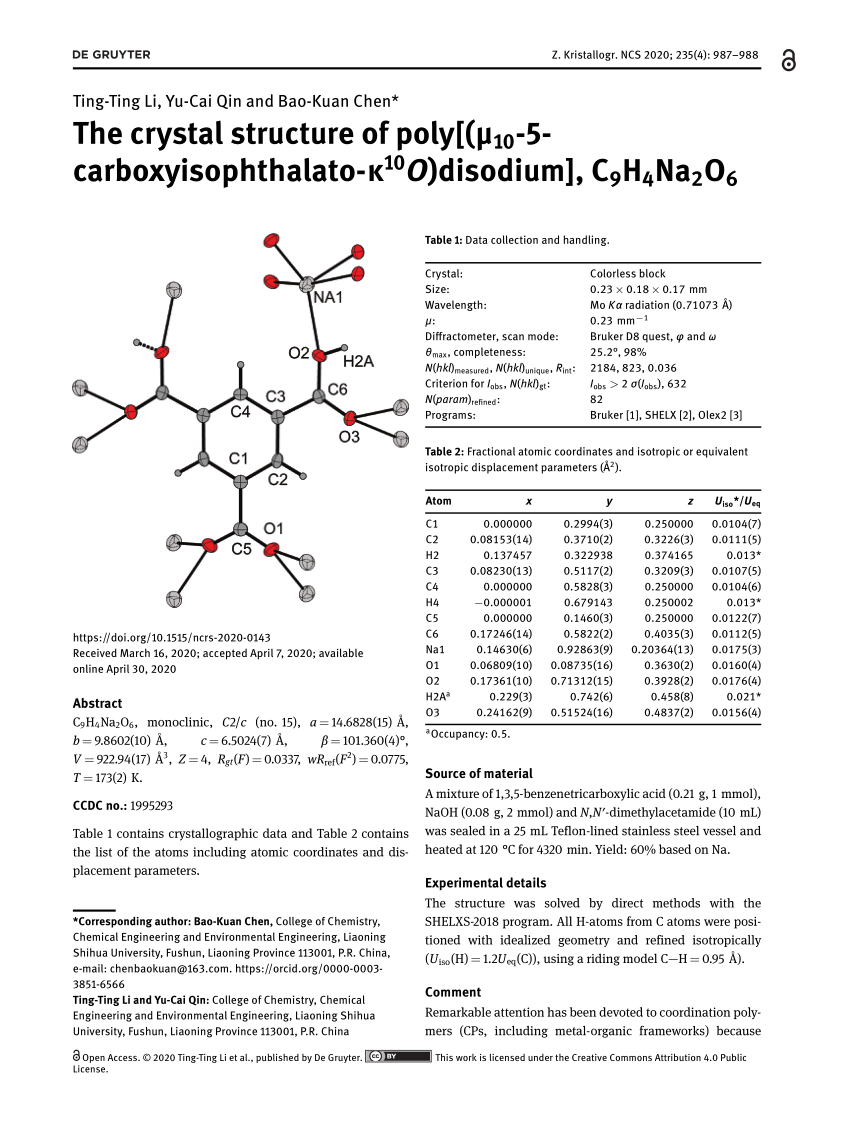 Pdf The Crystal Structure Of Poly M10 5 Carboxyisophthalato K10o Disodium C9h4na2o6