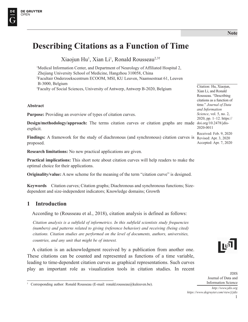 Pdf Describing Citations As A Function Of Time