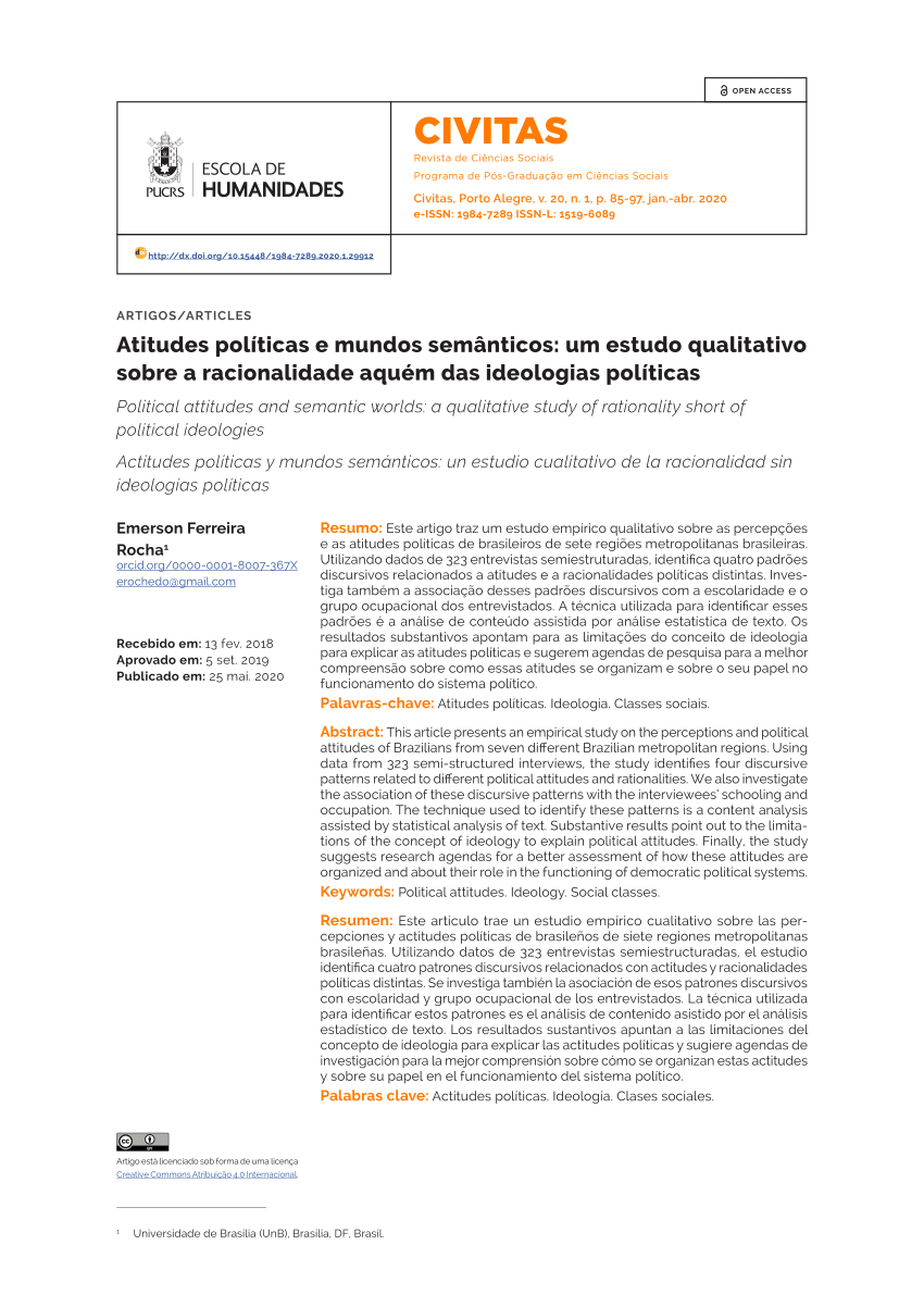 Pdf Atitudes Politicas E Mundos Semanticos Um Estudo Qualitativo Sobre A Racionalidade Aquem Das Ideologias Politicas