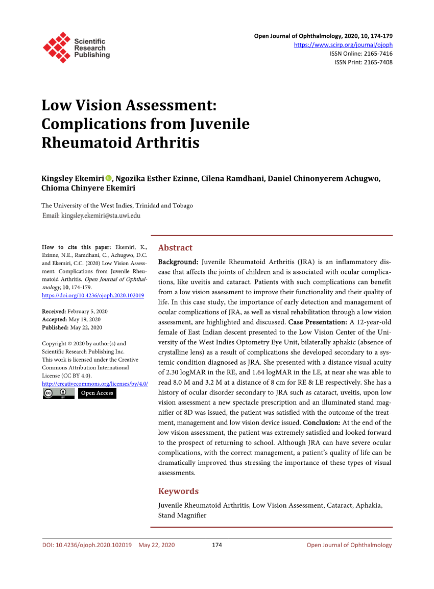 Pdf Low Vision Assessment Complications From Juvenile Rheumatoid Arthritis