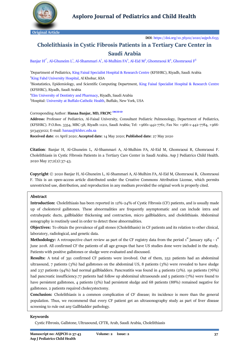 At dræbe præmie videnskabsmand PDF) Cholelithiasis in Cystic Fibrosis Patients in a Tertiary Care Center  in Saudi Arabia