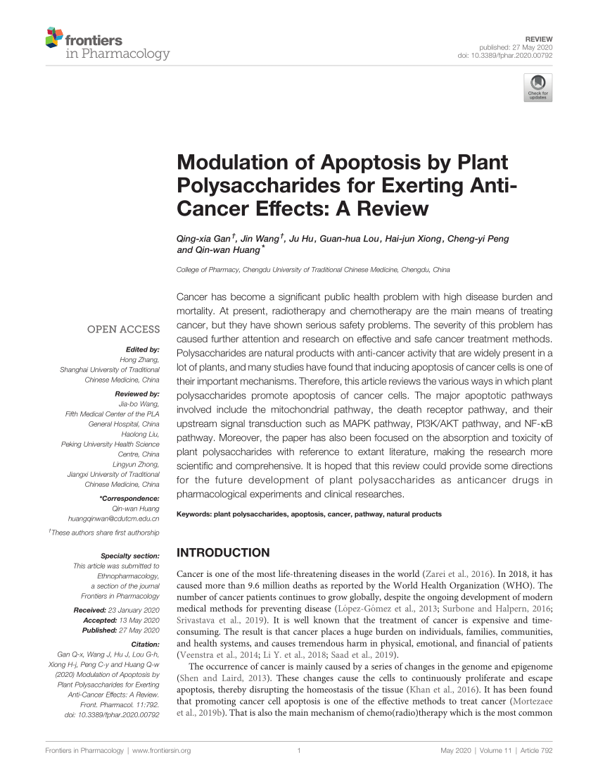 PDF) Modulation of Apoptosis by Plant Polysaccharides for Exerting  Anti-Cancer Effects: A Review