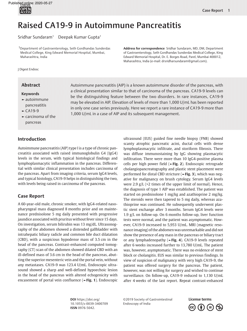 PDF Raised CA In Autoimmune Pancreatitis