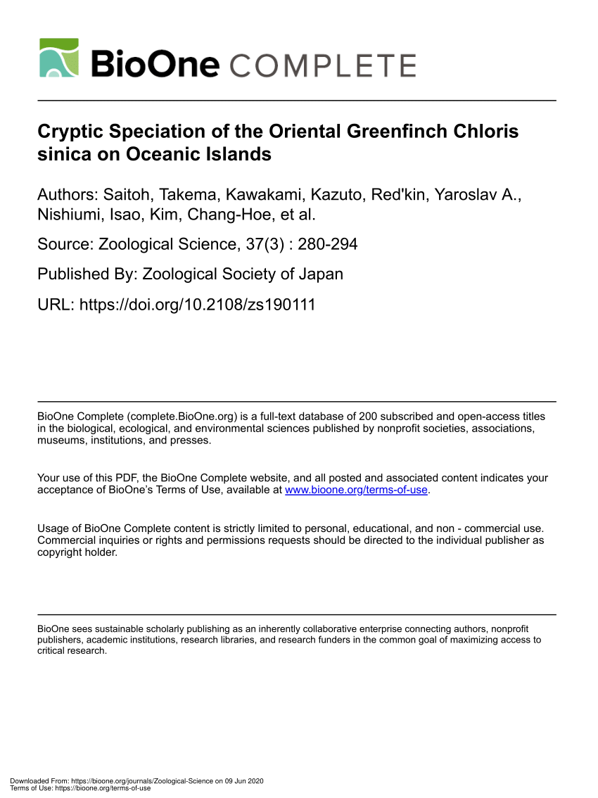 Pdf Cryptic Speciation Of The Oriental Greenfinch Chloris Sinica On Oceanic Islands