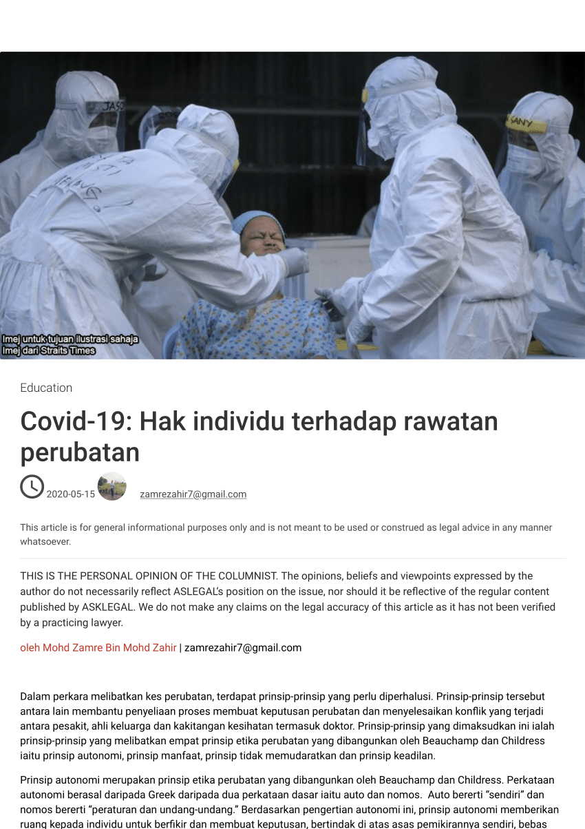 Pdf Covid 19 Hak Individu Terhadap Rawatan Perubatan