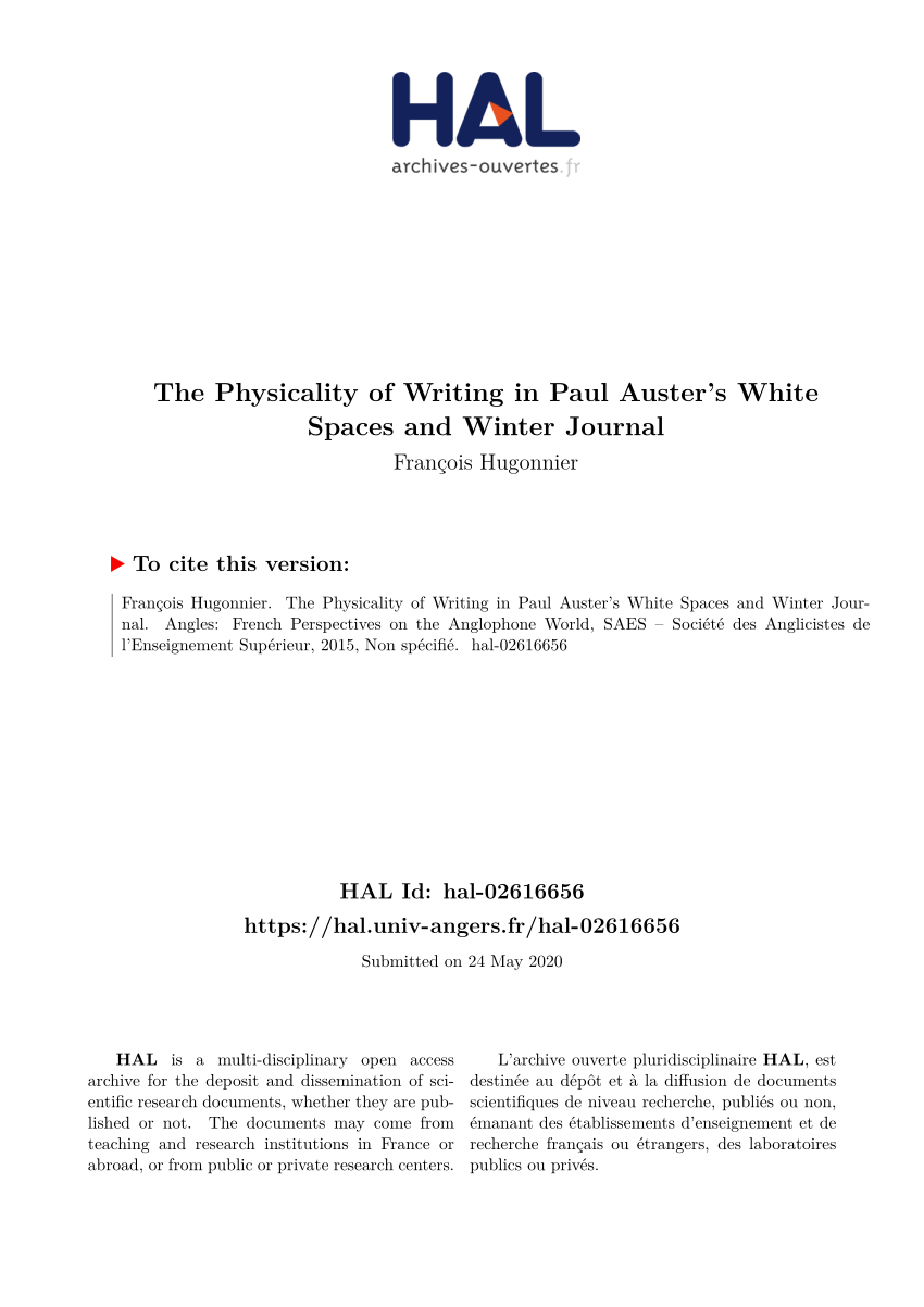Pdf The Physicality Of Writing In Paul Auster S White Spaces And Winter Journal