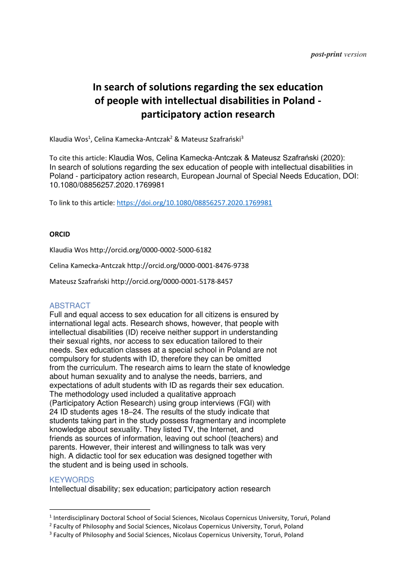 PDF) In search of solutions regarding the sex education of people with  intellectual disabilities in Poland - participatory action research