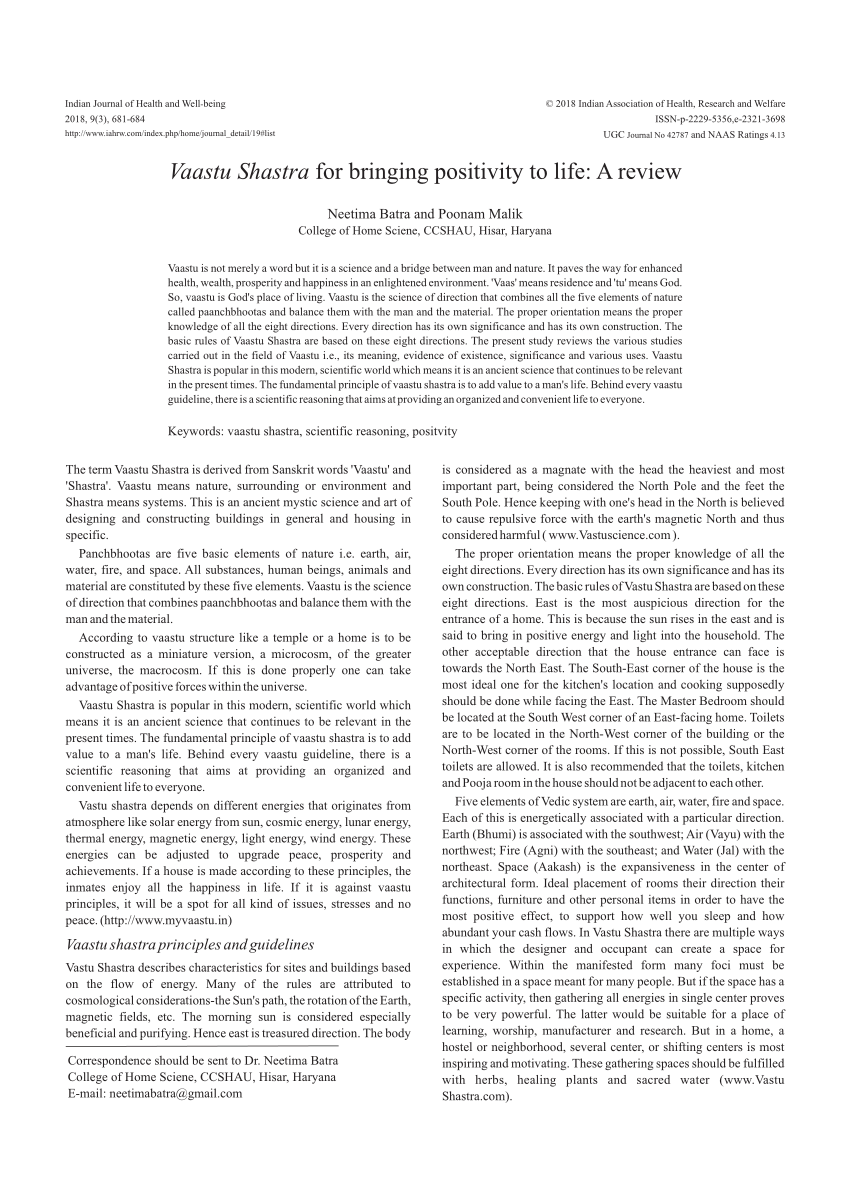 research paper on vastu shastra pdf