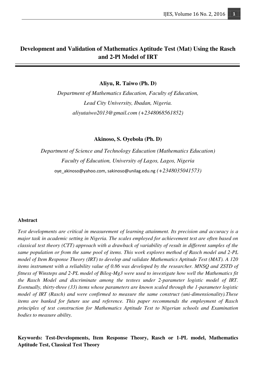 pdf-development-and-validation-of-mathematics-aptitude-test-mat-using-the-rasch-and-2-pl