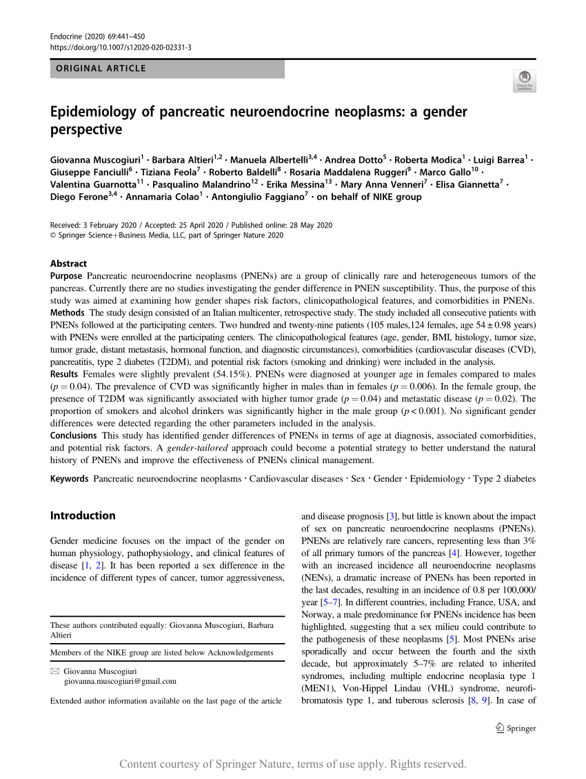 Epidemiology of pancreatic neuroendocrine neoplasms: a gender ...